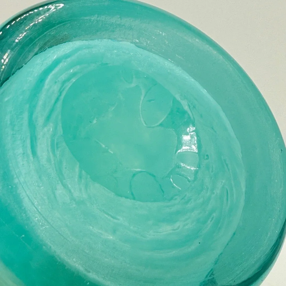 Hand-Blown Glass Vase‎ Home Decor Medium Turquoise Swirl Silver Rim Modern
